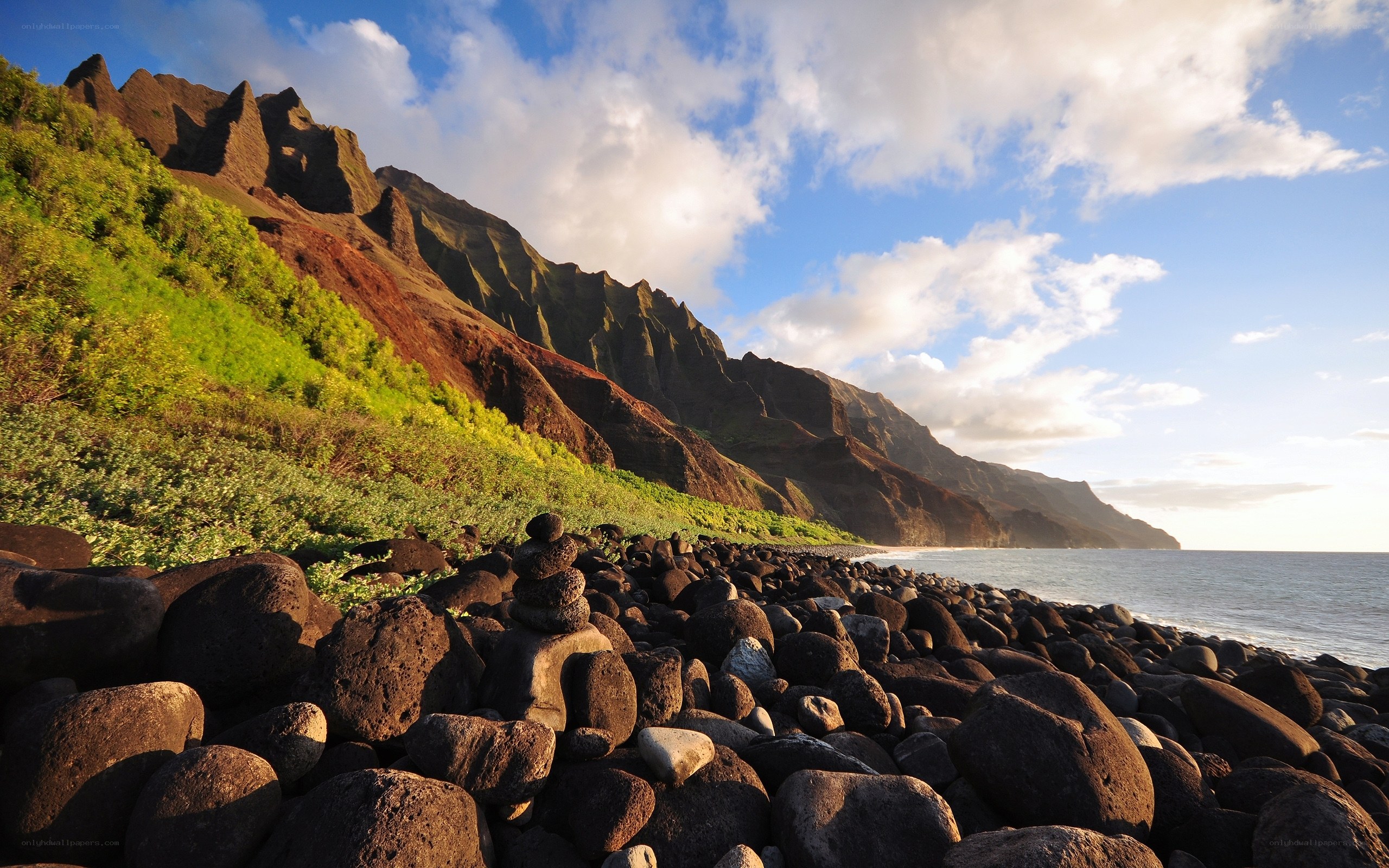 Rocky coast with green cliffs