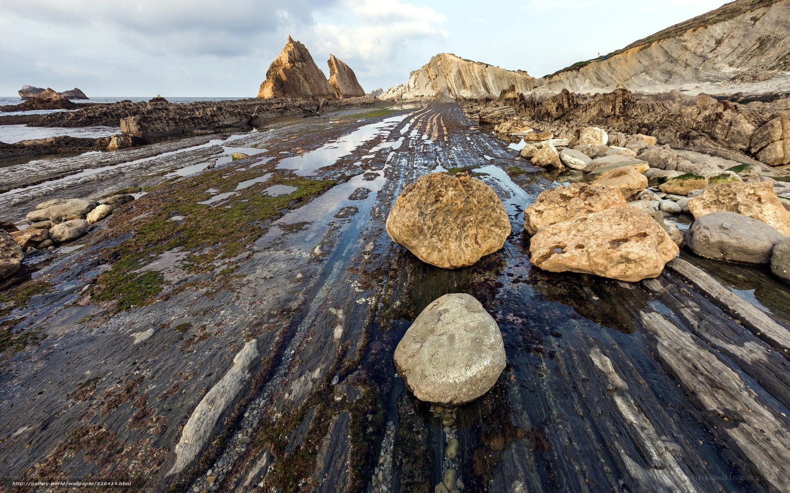 Rocky coastal path at low tide