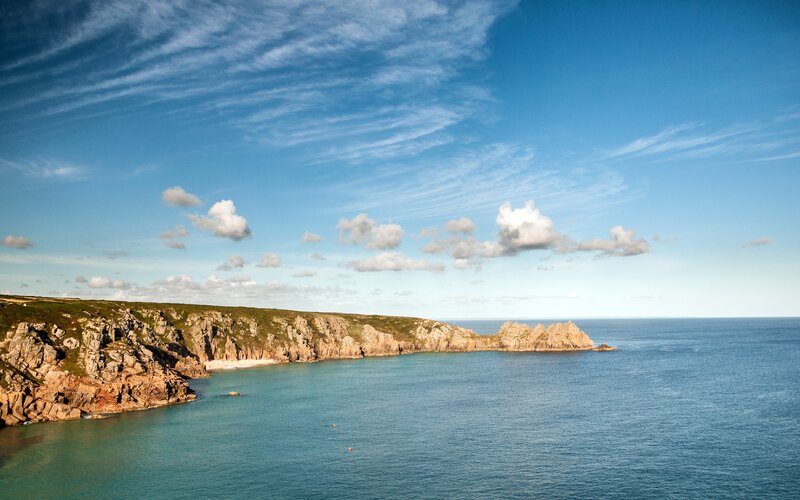 Rocky Coastline and Sea — Blue, Serene, Afternoon, Photograph, Cliffs