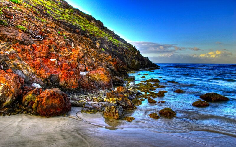 Rocky Coastline at Beach — Blue, Dramatic