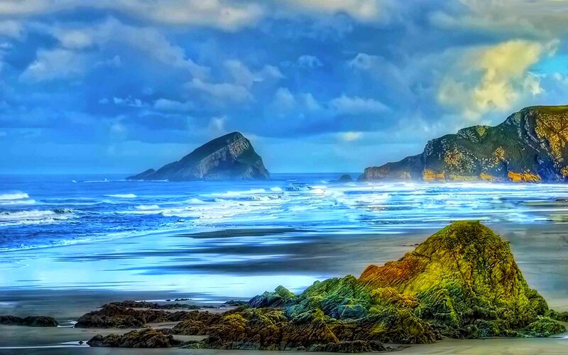 Rocky Coastline at Beach — Blue