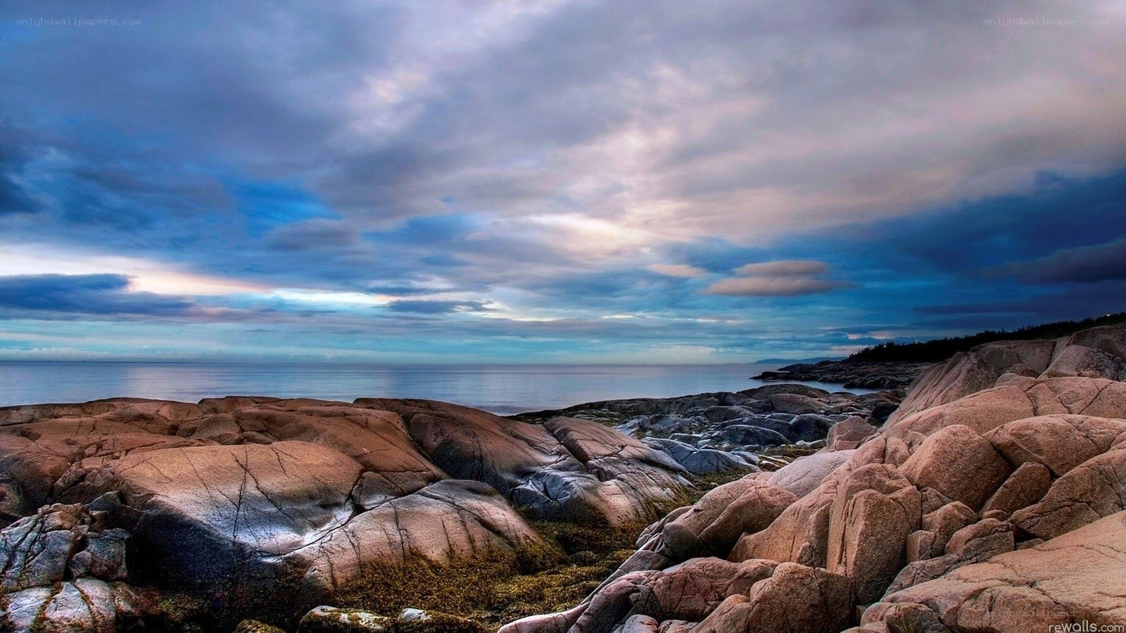 Rocky coastline at dusk