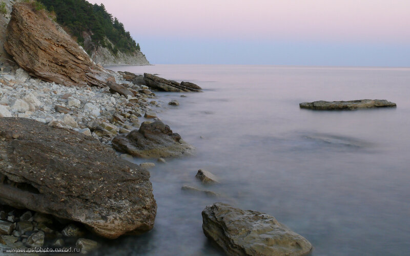 Rocky coastline at dusk