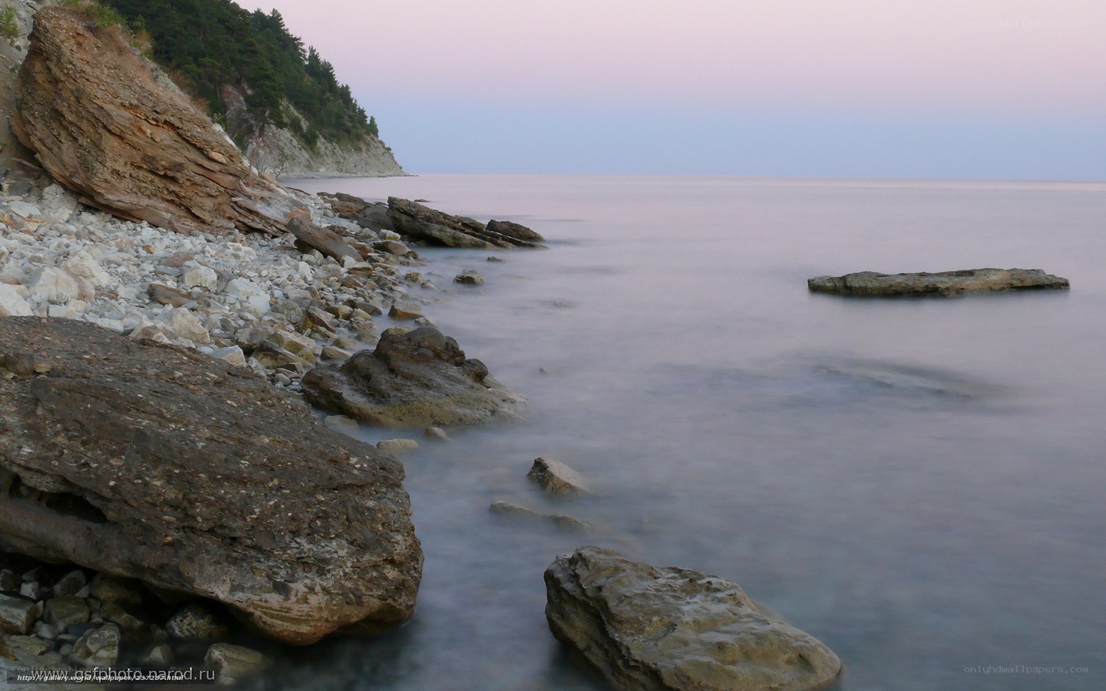 Rocky coastline at dusk