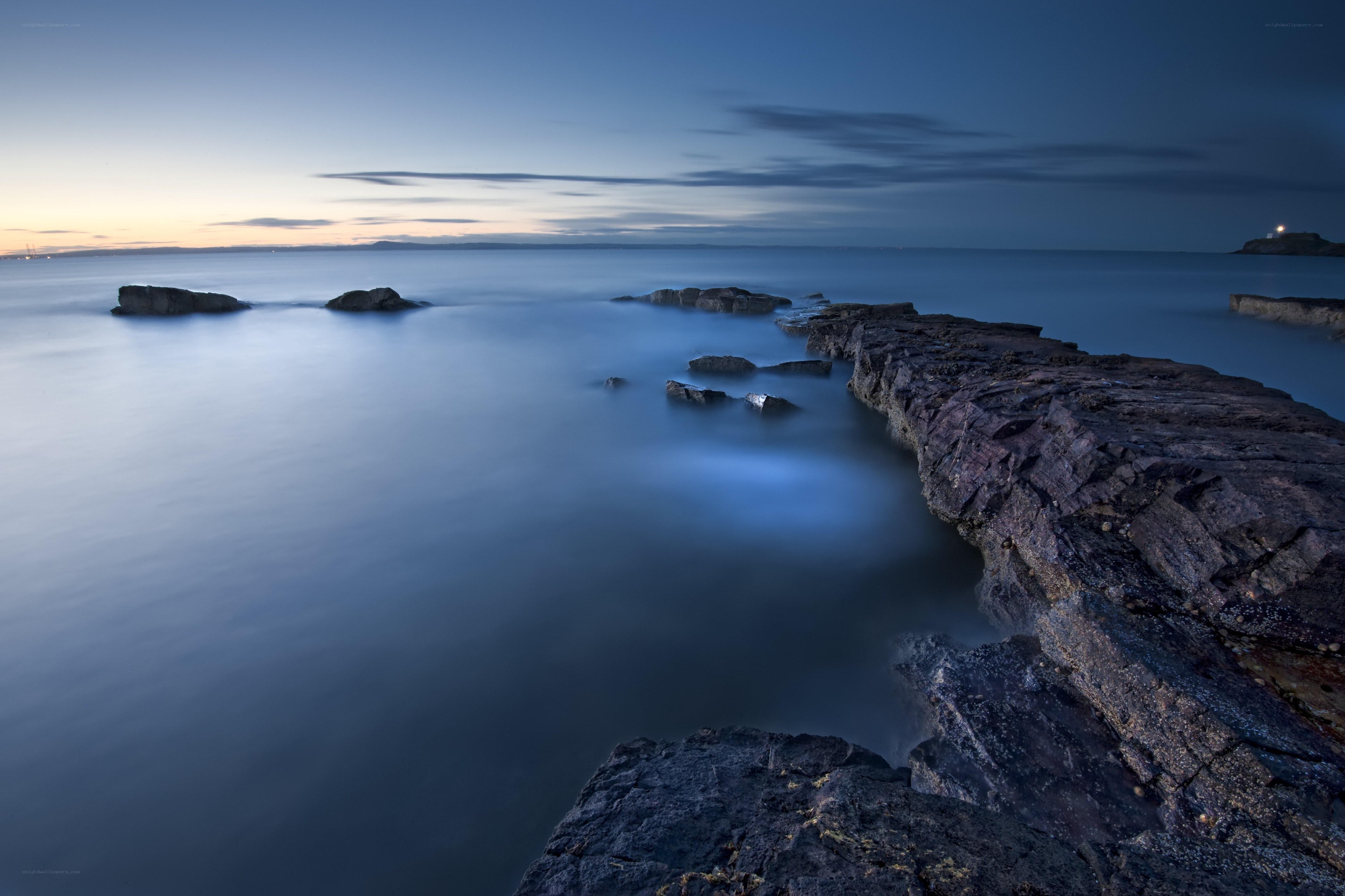 Rocky coastline at dusk