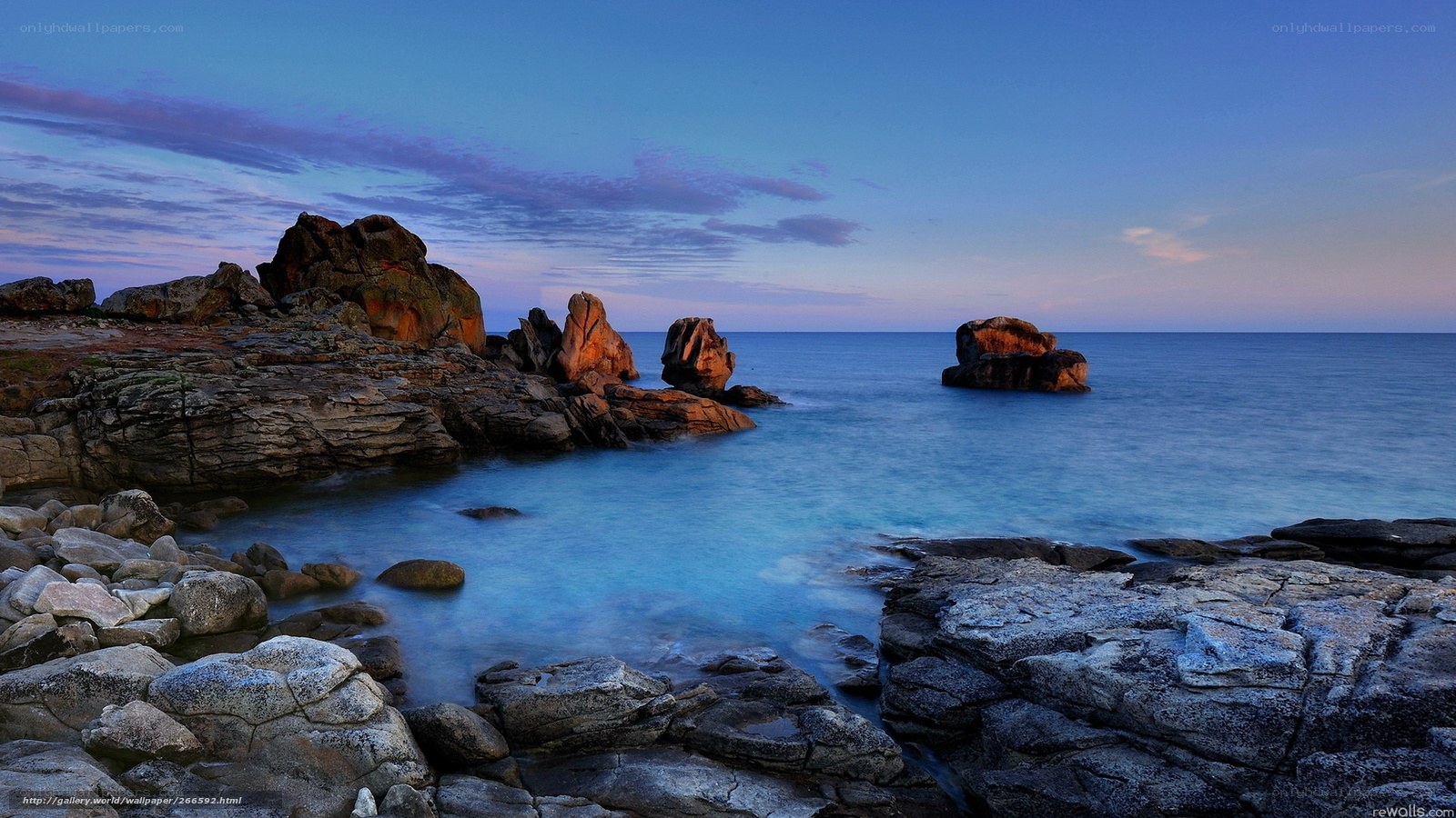 Rocky coastline at dusk