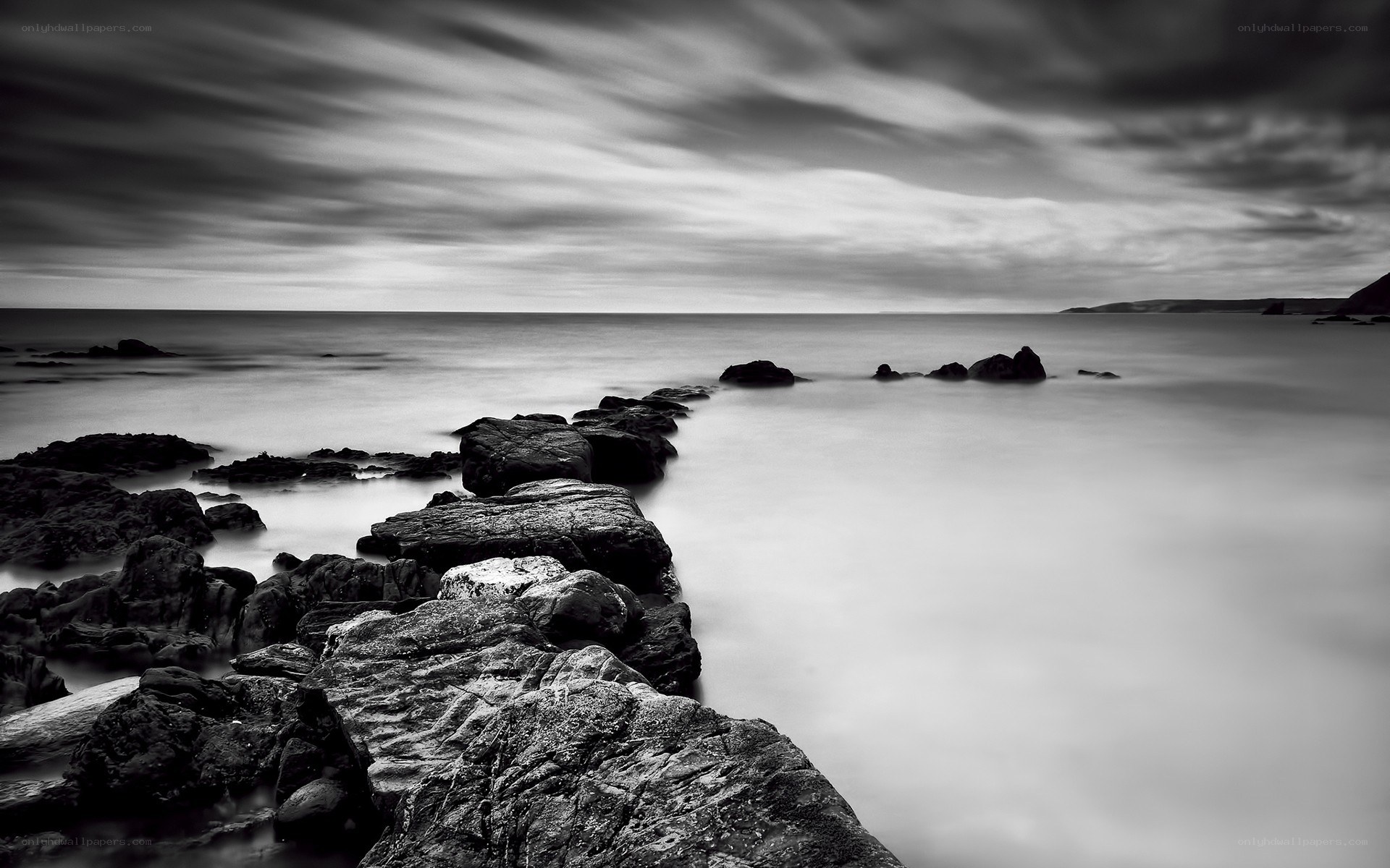 Rocky coastline at dusk