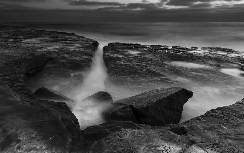 Rocky Coastline at Dusk — Black, Dramatic, Night