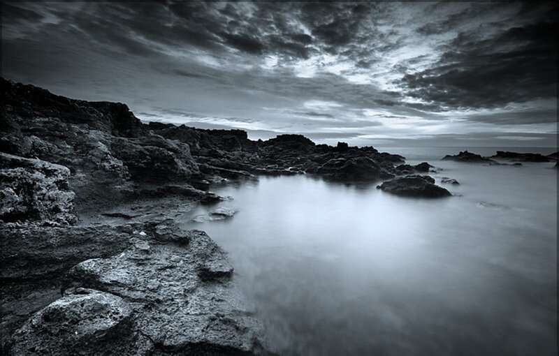 Rocky Coastline at Dusk — Black