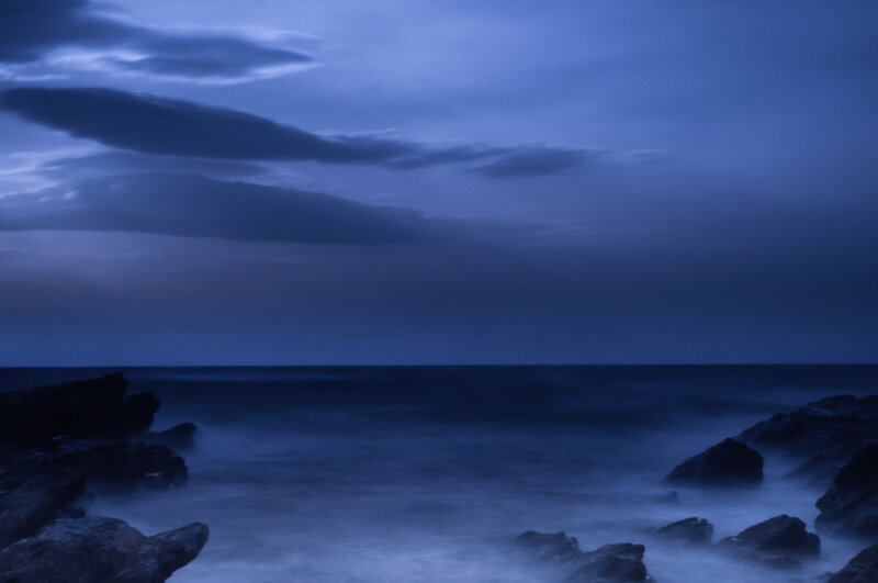 Rocky Coastline at Dusk — Blue, Calm