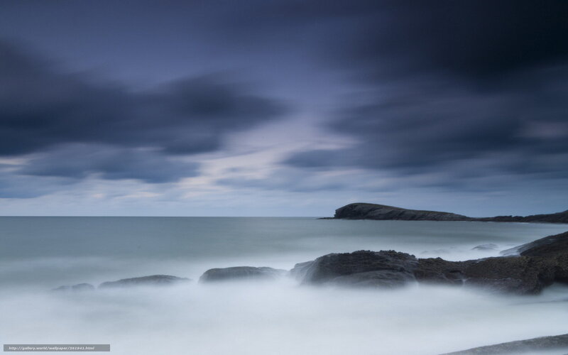 Rocky Coastline at Dusk — Blue, Dramatic, Night, Photograph, Rocks, Sea, Clouds