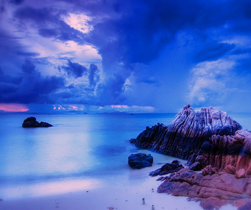 Rocky Coastline at Dusk — Blue, Dramatic, Night