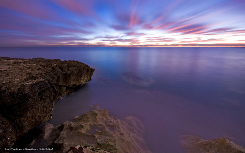 Rocky Coastline at Dusk — Blue, Serene, Sunset, Photograph