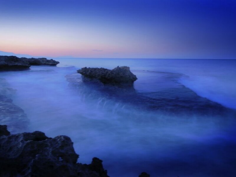 Rocky Coastline at Dusk — Blue, Serene