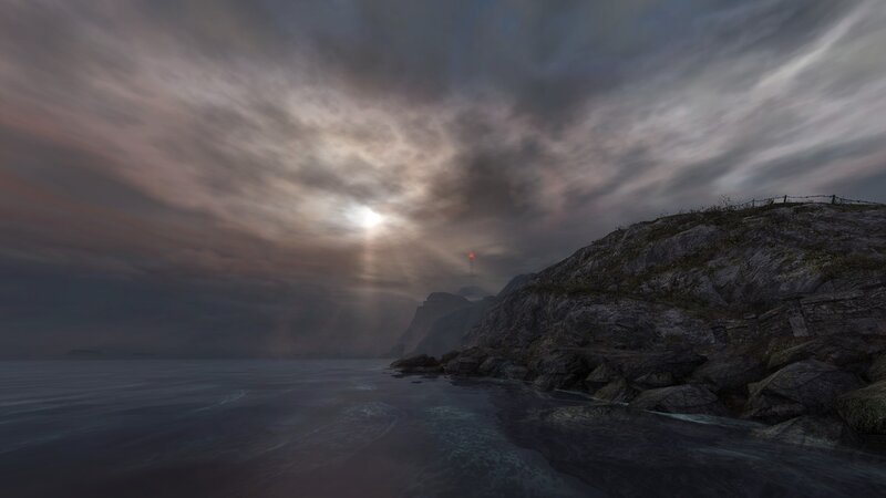 Rocky Coastline at Dusk — Gray, Dramatic, Sunset, 3d Render