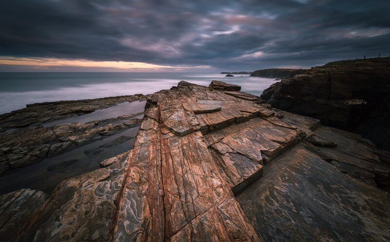 Rocky Coastline at Dusk — Gray, Dramatic, Sunset, Photograph, Ocean