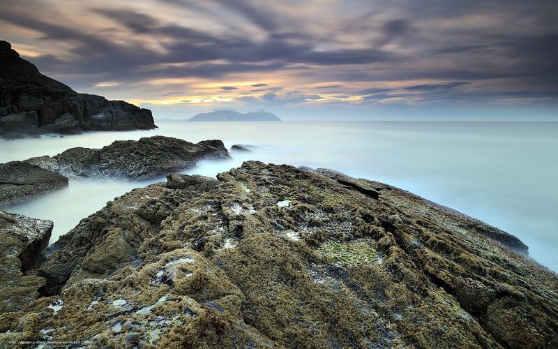 Rocky Coastline at Dusk — Gray, Dramatic, Sunset, Photograph