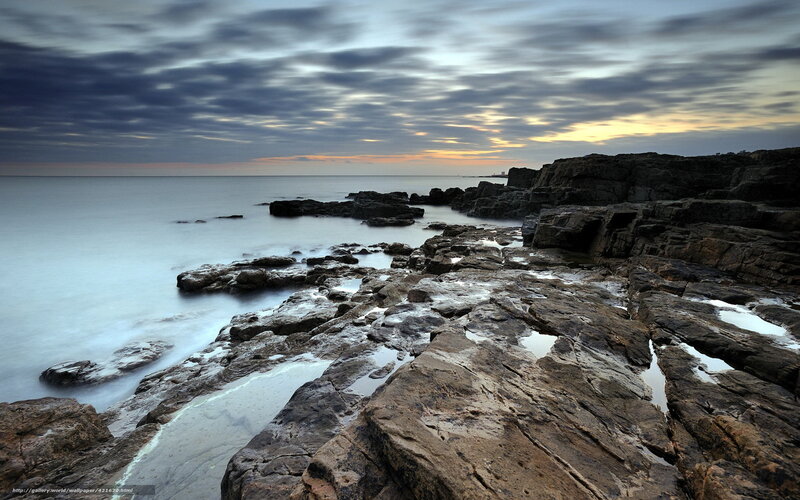 Rocky Coastline at Dusk — Gray, Dramatic, Sunset