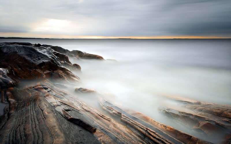 Rocky Coastline at Dusk — Gray, Serene