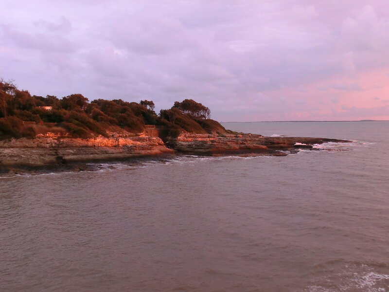 Rocky Coastline at Dusk — Purple, Serene, Sunset