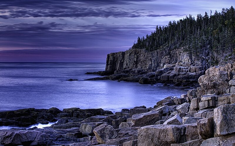 Rocky Coastline at Dusk — Purple, Serene