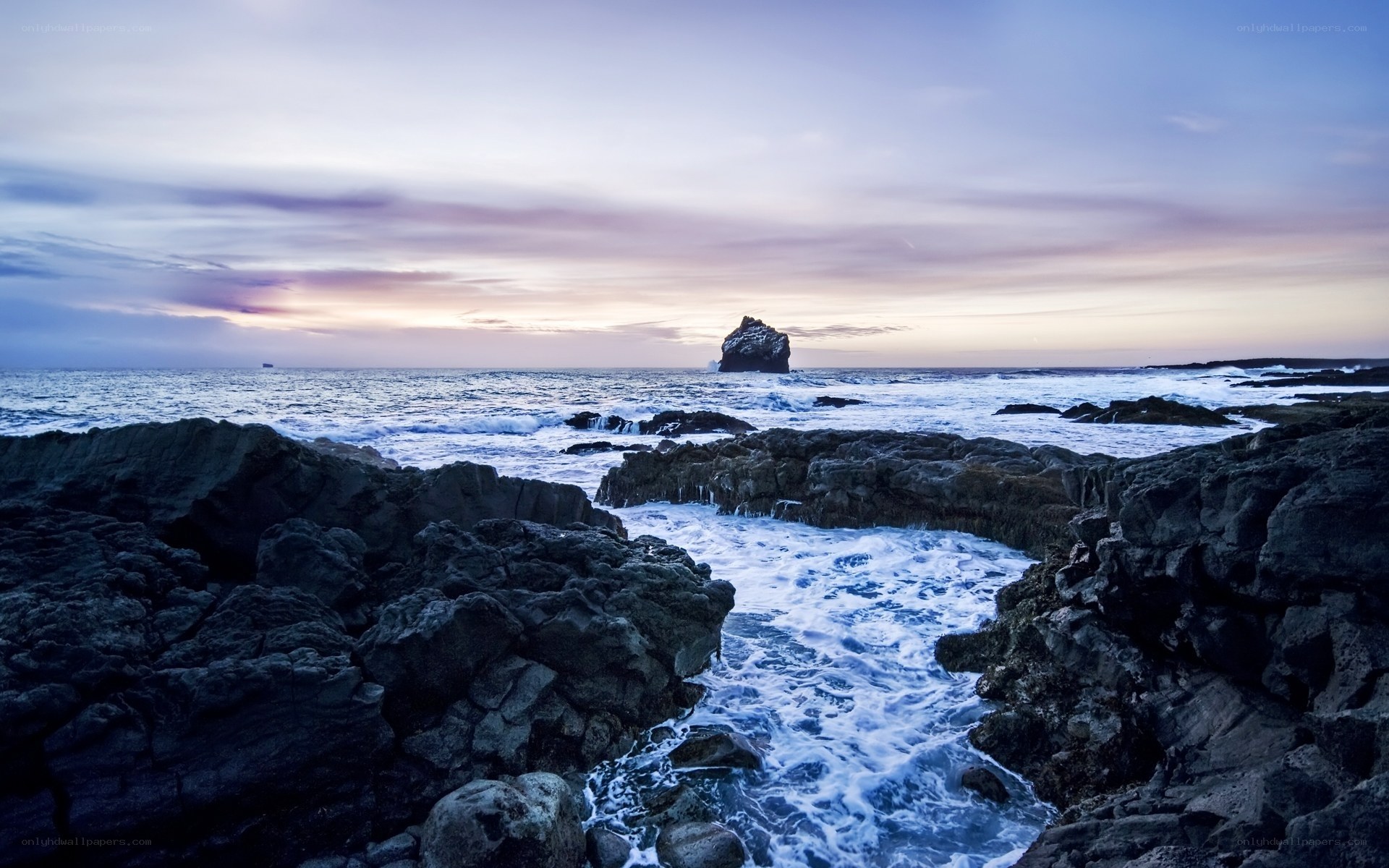 Rocky coastline at dusk