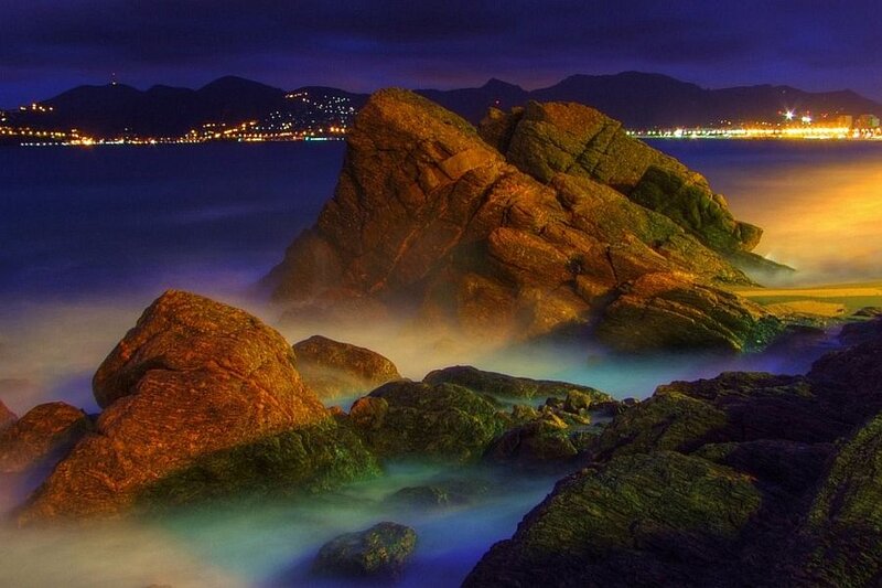Rocky Coastline at Night — Blue