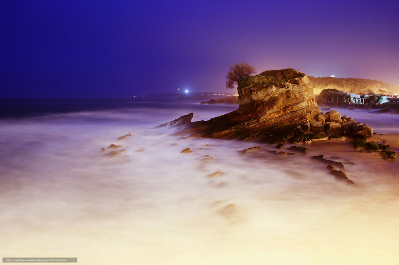 Rocky Coastline at Night — Purple, Serene, Photograph, Rocks