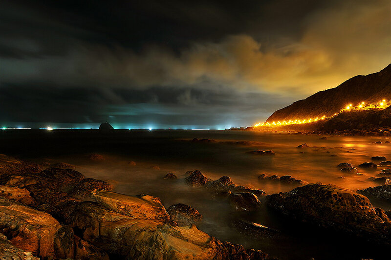 Rocky Coastline at Night