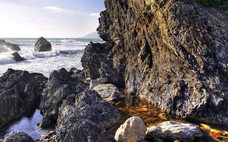 Rocky Coastline at Ocean — Gray