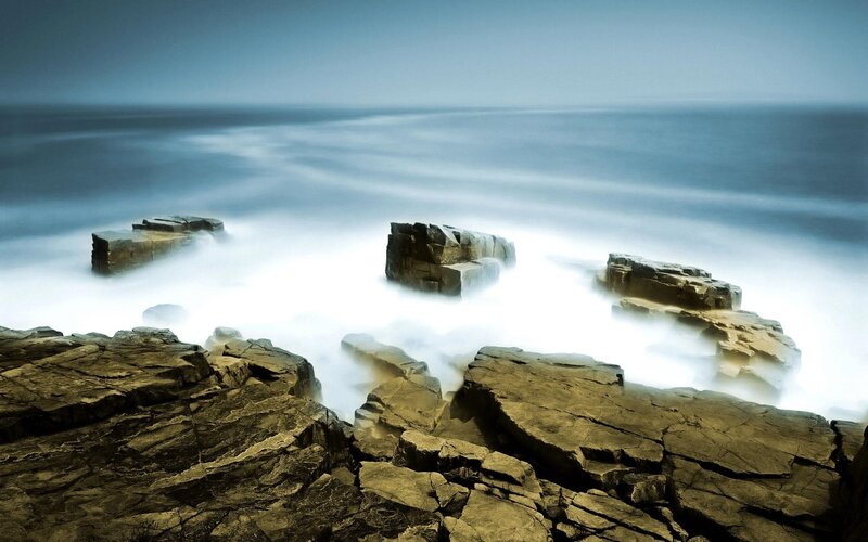 Rocky coastline at sea