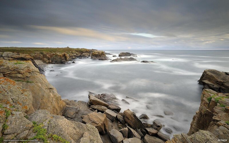 Rocky Coastline at Sea — Gray, Dramatic, Photograph, Rocks