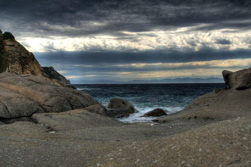 Rocky Coastline at Sea — Gray