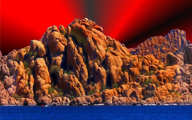 Rocky Coastline at Sea — Red