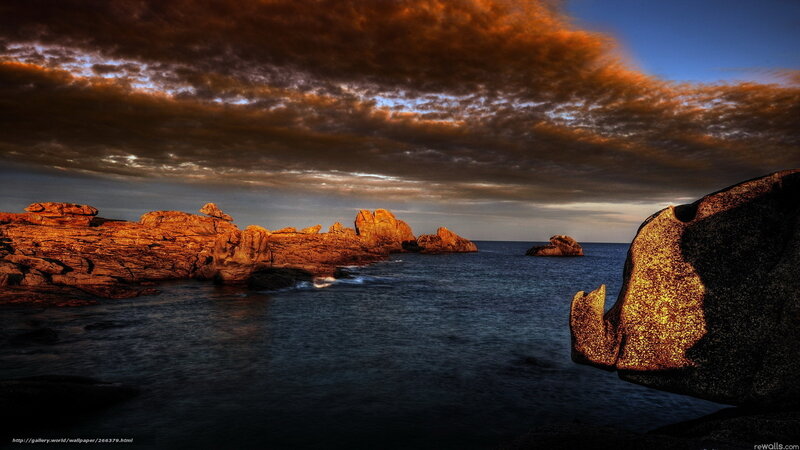 Rocky coastline at sunset