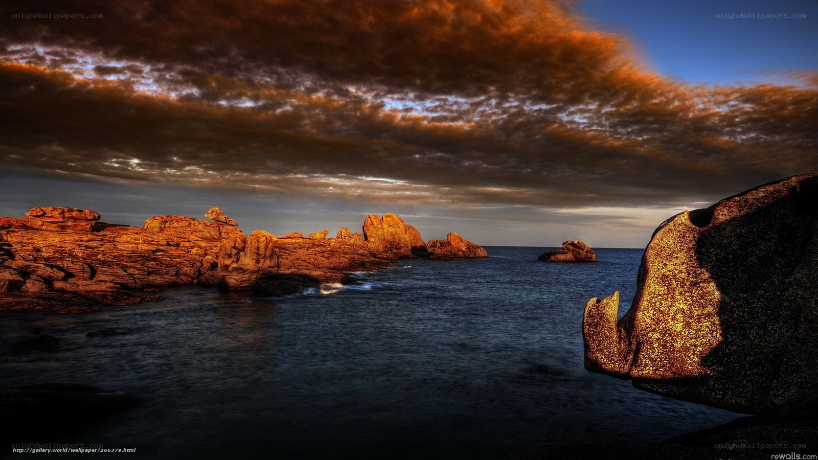 Rocky coastline at sunset