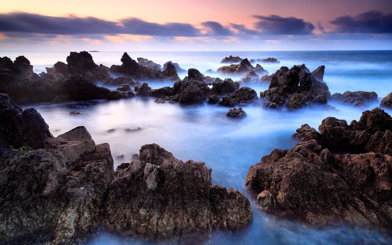 Rocky coastline at sunset