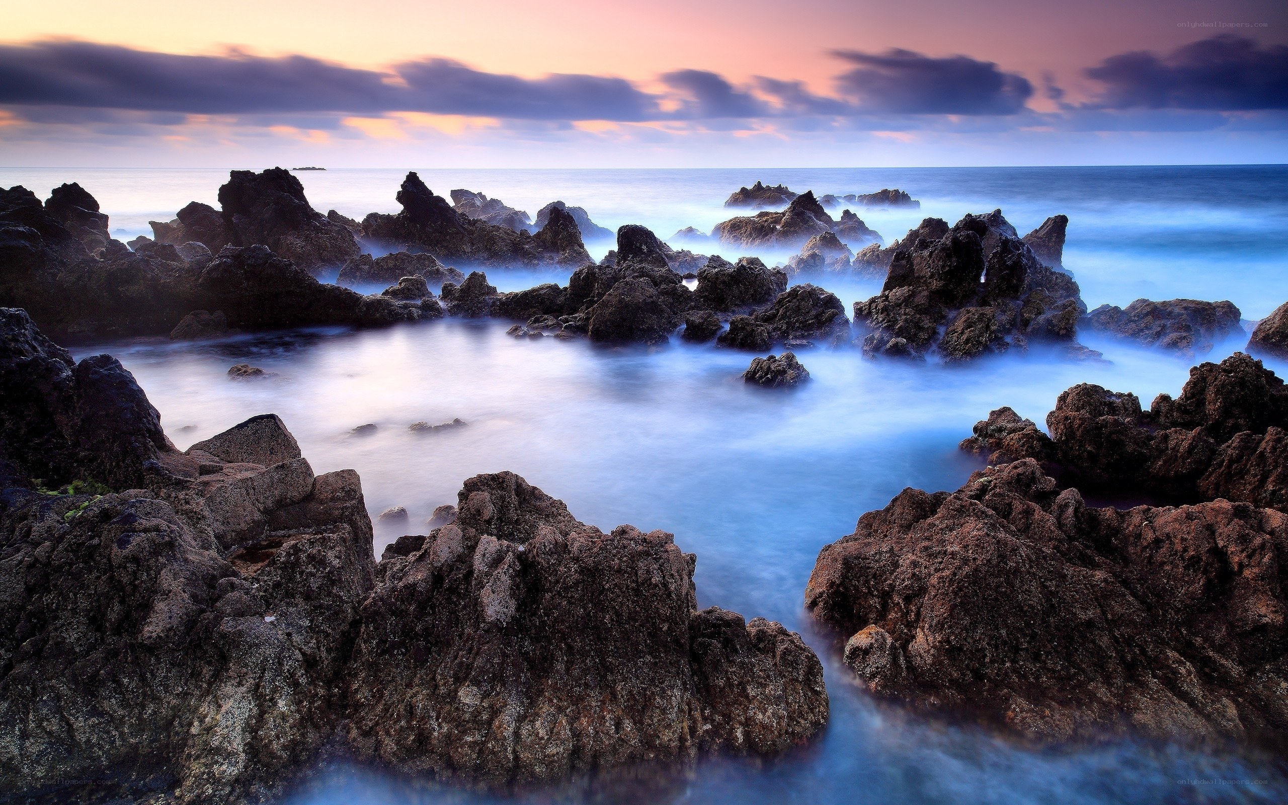 Rocky coastline at sunset