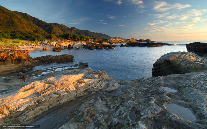 Rocky coastline at sunset