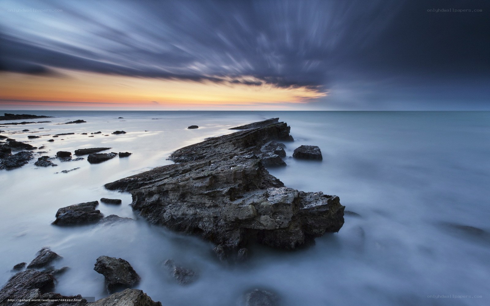Rocky coastline at sunset