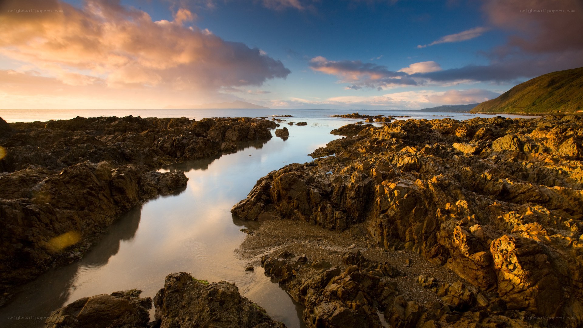 Rocky coastline at sunset