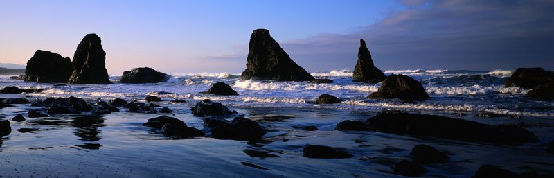 Rocky coastline at sunset