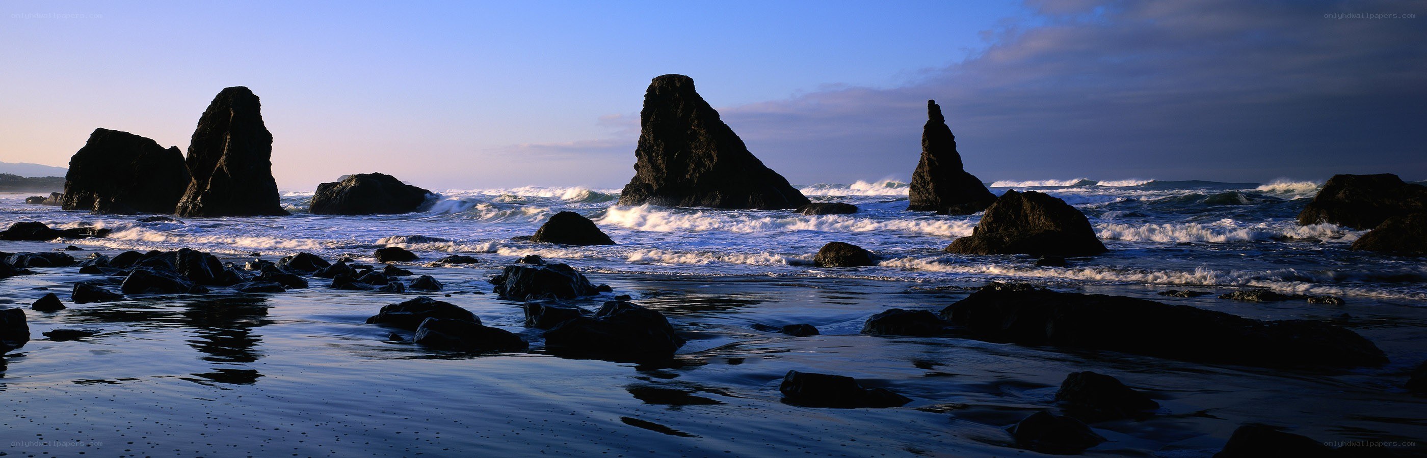 Rocky coastline at sunset