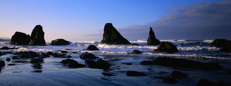 Rocky coastline at sunset