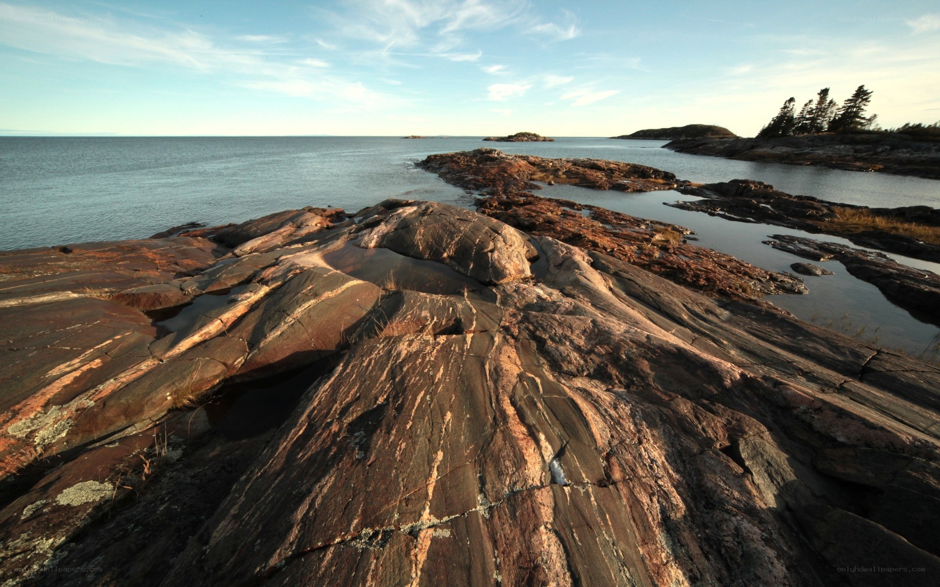 Rocky coastline at sunset