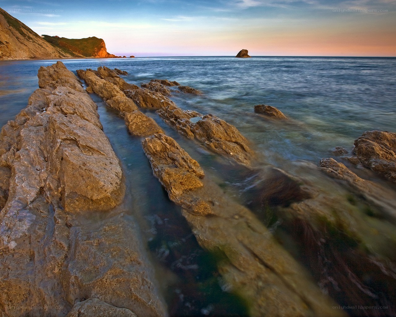Rocky coastline at sunset
