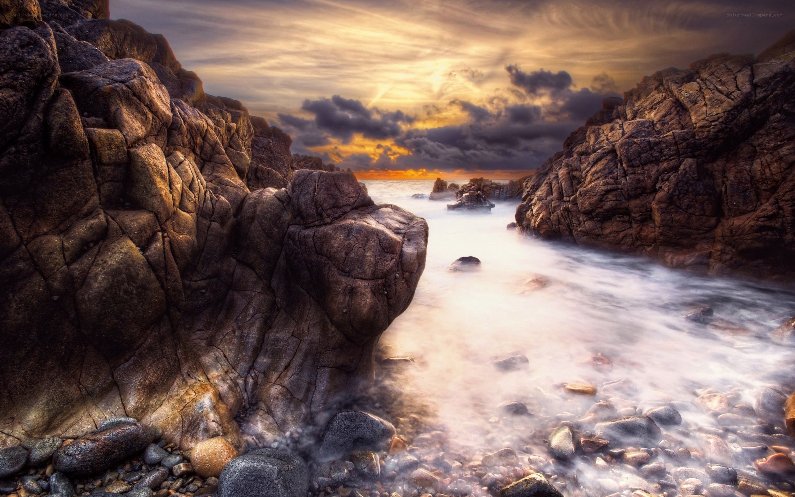 Rocky coastline at sunset