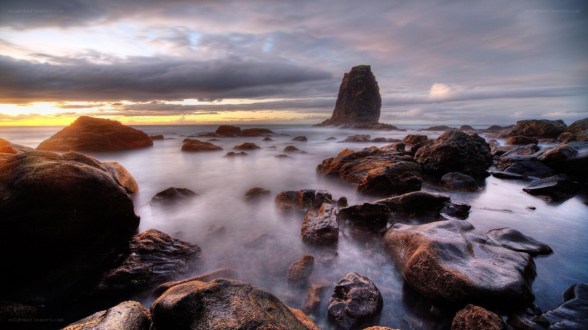 Rocky coastline at sunset