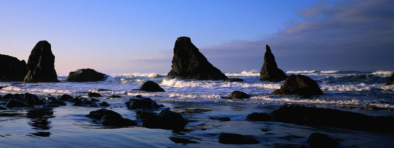 Rocky coastline at sunset