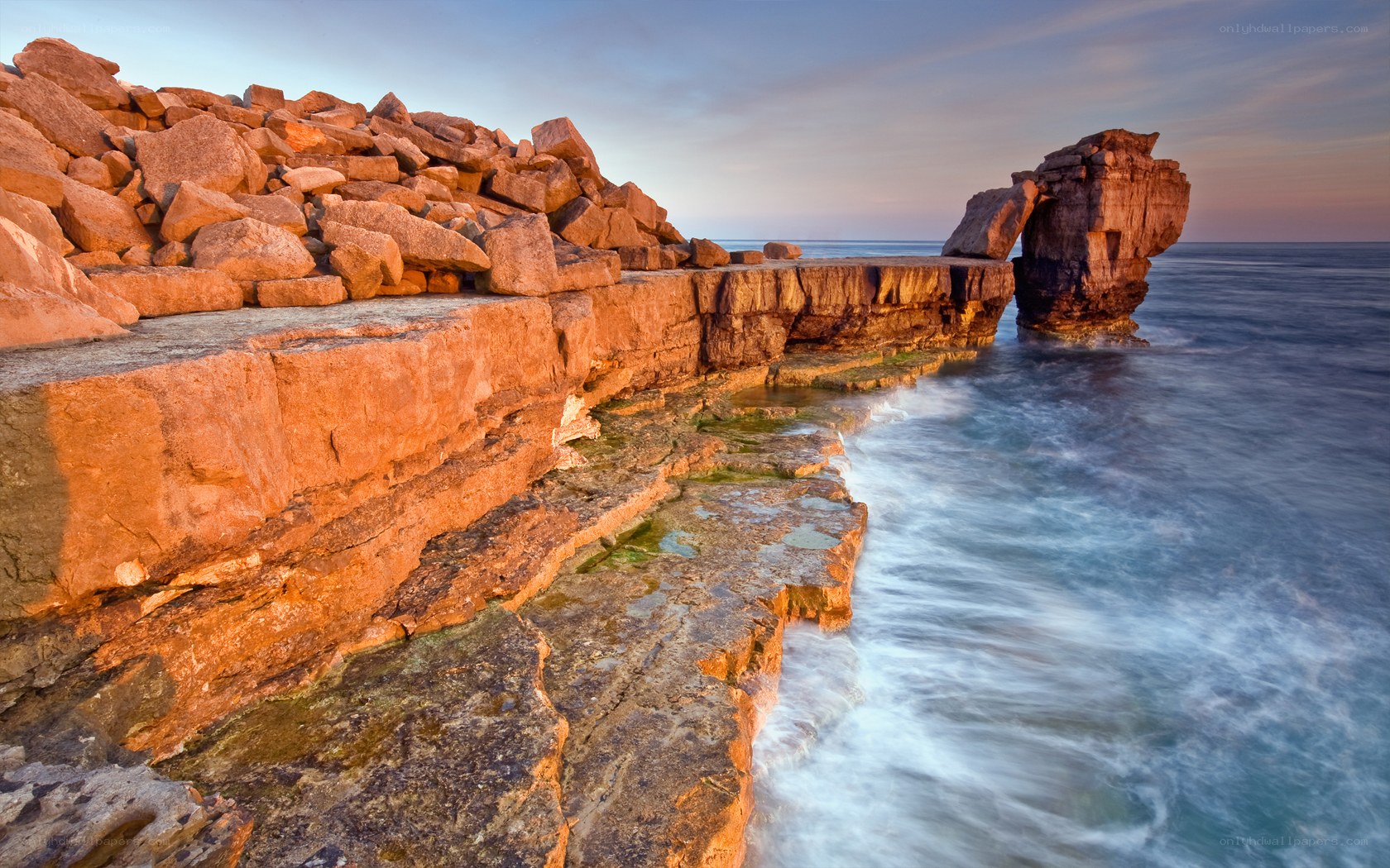 Rocky coastline at sunset